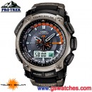 已完售,CASIO PRG-500-1DR(公司貨,保固1年):::雙顯PRO TREK太陽能專業登山錶