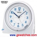 已完售,SEIKO QHE076W(公司貨,保固1年):::SEIKO指針型鬧鐘,滑動式秒針,施華洛世奇水晶,嗶嗶聲,貪睡,燈光,刷卡不加價