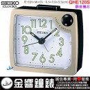【金響鐘錶】現貨,SEIKO QHE120G(公司貨,保固1年):::SEIKO指針型鬧鐘,滑動式秒針,嗶嗶聲,貪睡,燈光,夜光,QHE-120G