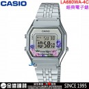 【金響鐘錶】預購,CASIO LA680WA-4CDF(公司貨,保固1年):::復古數字型電子錶,1/100碼錶,鬧鈴,手錶,LA680WA