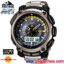 已完售,CASIO PRW-5000T-7DR:::PRO TREK太陽能電波時計專業登山錶(鈦金屬)<6局電波接收>