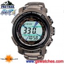 已完售,CASIO PRW-2000T-7DR:::超薄PRO TREK太陽能電波時計專業登山錶(鈦金屬)<6局電波接收>