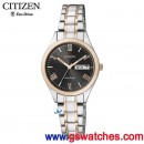 已完售,CITIZEN EW3194-52E(公司貨,保固2年):::日製Eco-Drive光動能對錶女錶(LADY'S),藍寶石,日期星期,免運費,刷卡或3期零利率,EW319452E