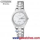 已完售,CITIZEN EW3191-51A(公司貨,保固2年):::日製Eco-Drive光動能對錶女錶(LADY'S),藍寶石,日期星期,免運費,刷卡或3期零利率,EW319151A