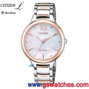 CITIZEN EM0556-87D(公司貨,保固2年):::CITIZEN L光動能系列,藍寶石鏡面,廣告款,白蝶貝面板,免運費,刷卡或3期零利率,EM055687D