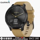 已完售,GARMIN vivomove-hr-premium-balcktan典雅款─ 邃黑-淺棕色皮革錶帶 (全尺寸)(公司貨,保固1年):::指針智慧腕錶,步數,卡路里,距離,心率,熱血