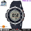 【金響鐘錶】預購,CASIO PRW-30-1ADR(公司貨,保固1年):::PRO TREK,太陽能電波時計,專業登山錶,6局電波接收,刷卡或3期,PRW30