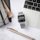 【金響鐘錶】現貨,CASIO A100WE-1ADF(公司貨,保固1年):::經典電子錶,復古造型設計,1/100碼錶,鬧鈴,A-100WE
